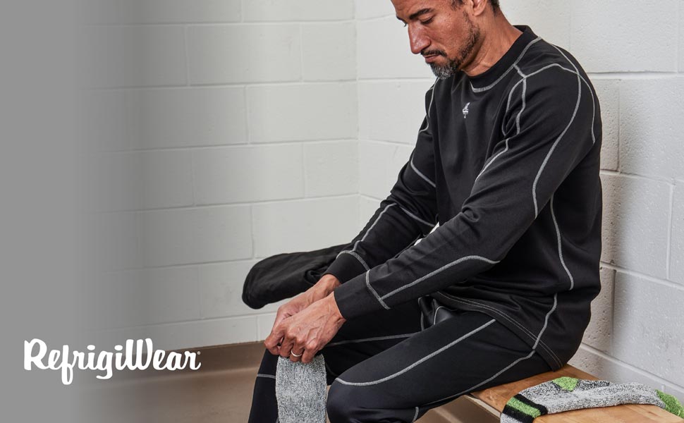 Man wearing Heavyweight mid-layer bottoms and top