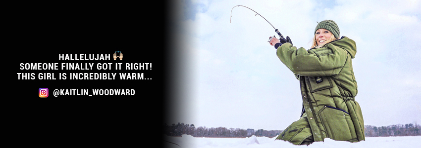 Woman ice fishing in Iron-Tuff gear
